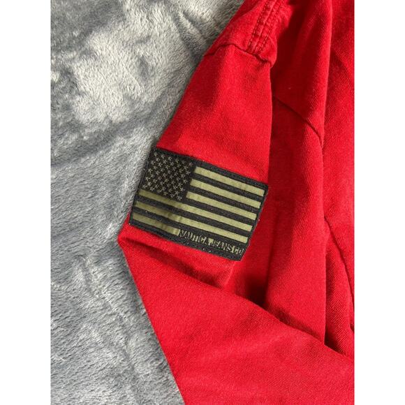 VINTAGE Nautica Jeans‎ Co Red Long Sleeve Army Patch Embroidered Y2K Mens Large - Picture 2 of 8